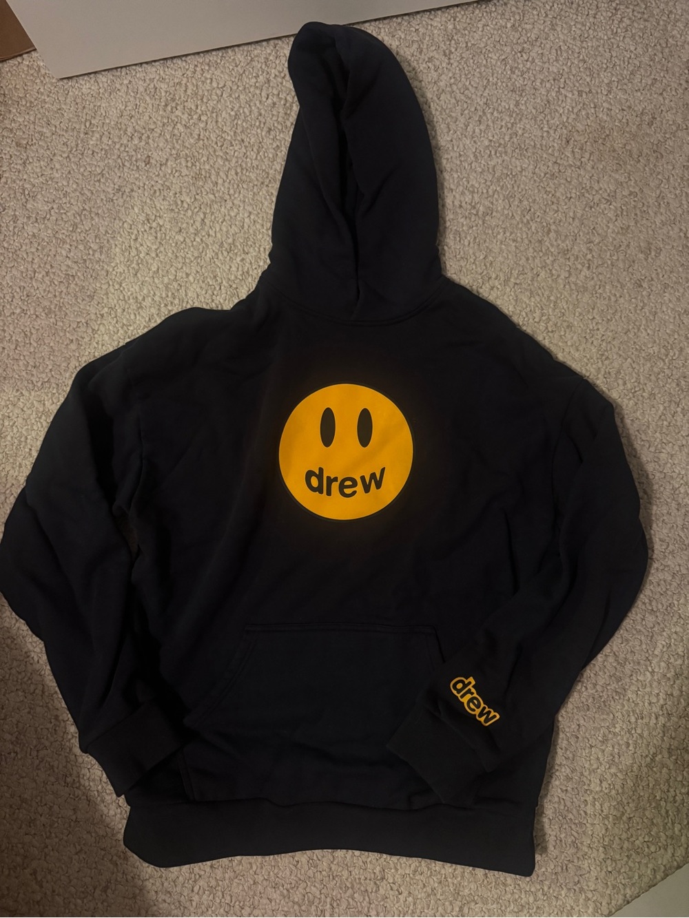 drew house Black Hoodie with Yellow Smiley Logo - Men's